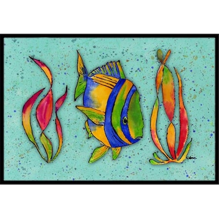 Jensendistributionservices 24 x 36 In. Tropical Fish on Teal Indoor or Outdoor Mat MI10857